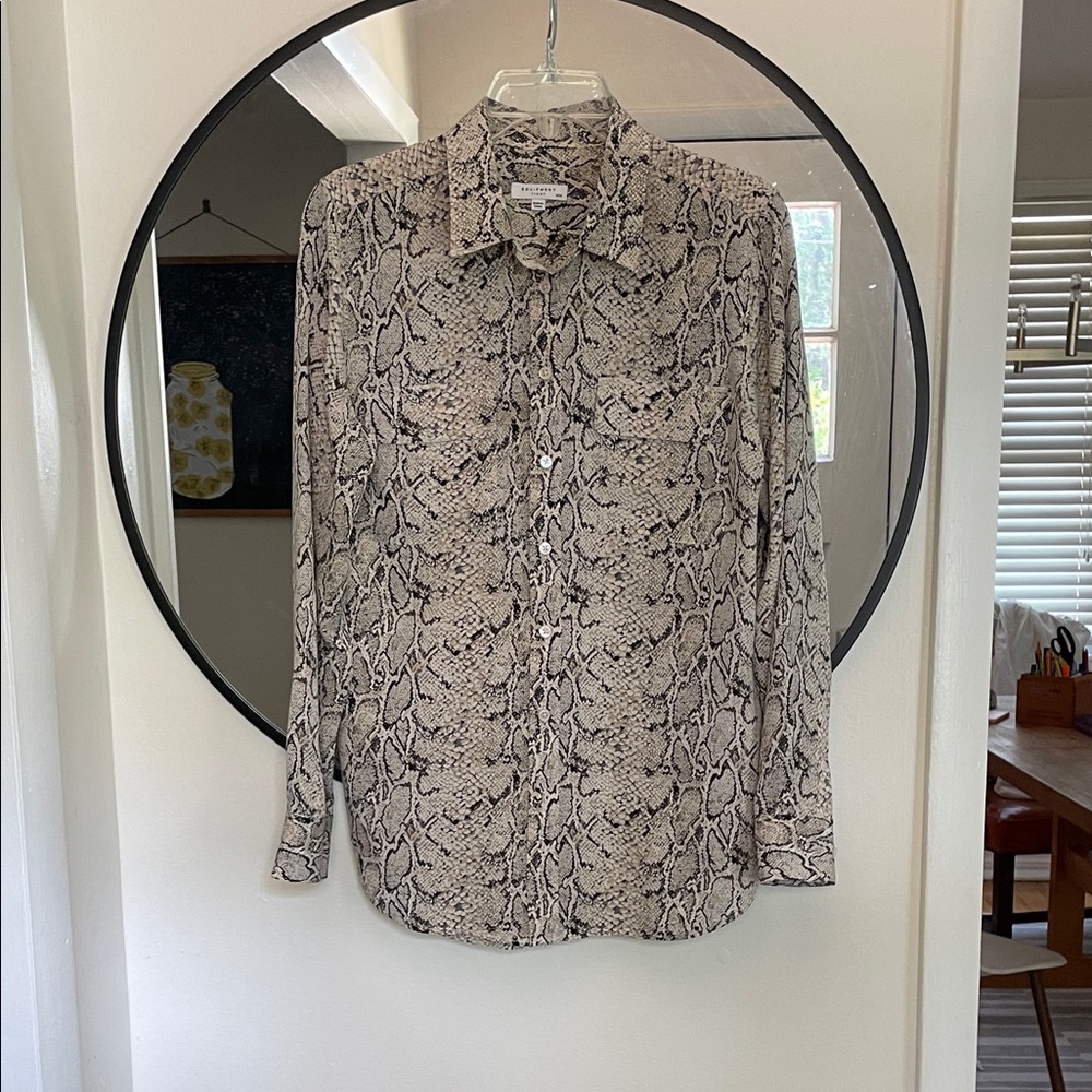Equipment Beige and Black Snake Print Blouse